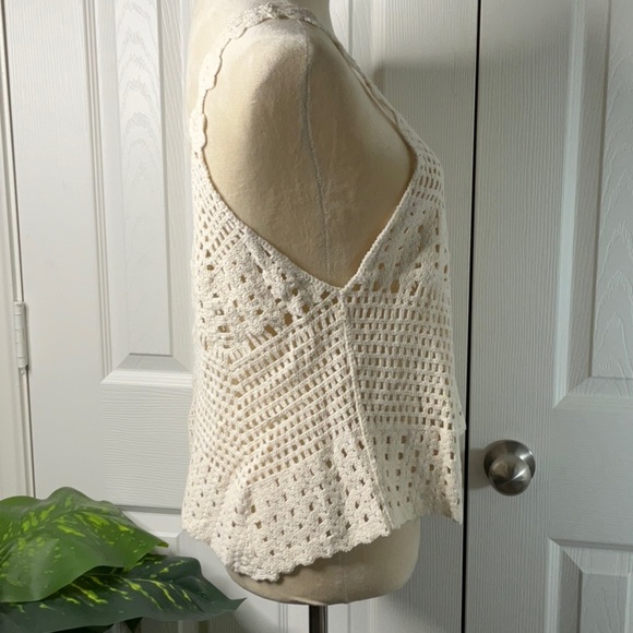 Rebellion Again - Crop Top Crotchet Open Knit Bohemian Ivory Size L - Picture 10 of 12